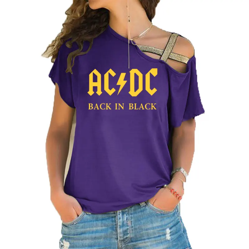 20 Группа ACDC футболка в стиле рок женские ACDC с буквенным принтом футболки хип хоп Рэп музыка асимметричное, с короткими рукавами Skew Крест повязки топы тройник - Цвет: 20
