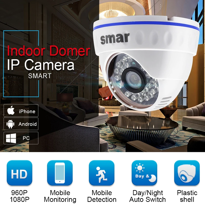 Smar H.264 купольная IP камера Камера 1.3MP 2MP Сетевой Видео 24 инфракрасных светодиодный