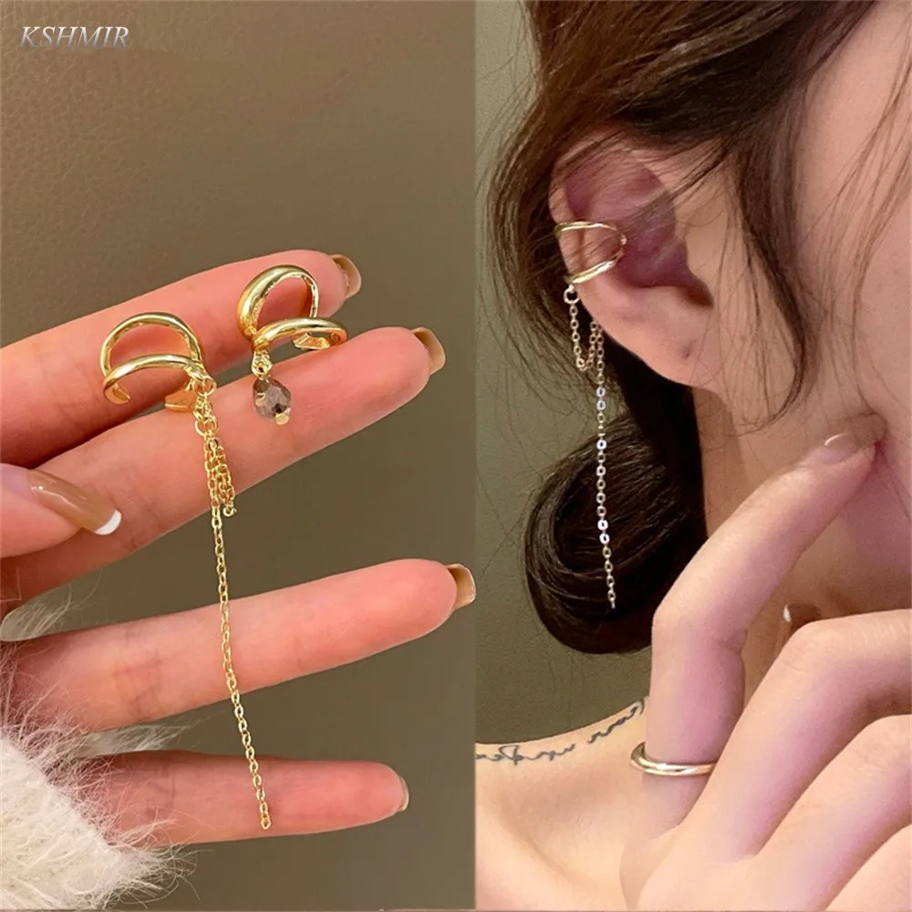 

Asymmetrical diamond set heart earrings INS metal cold wind chain earrings South Korea temperament female earrings accessories