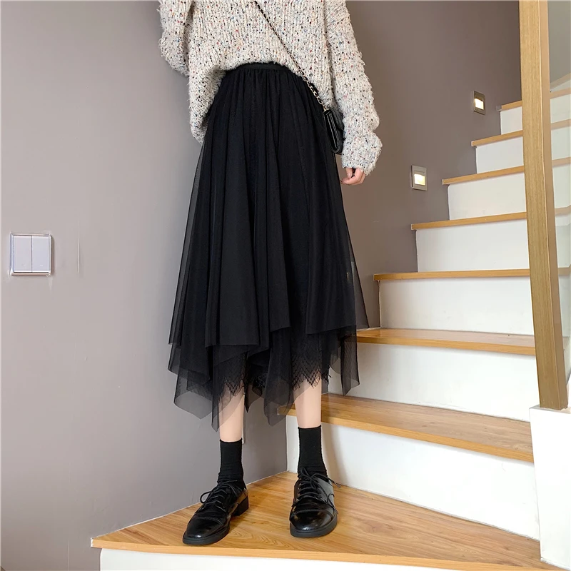 Ассиметричные женские дизайнерские сетчатые юбки Милая Нежная миди-юбка