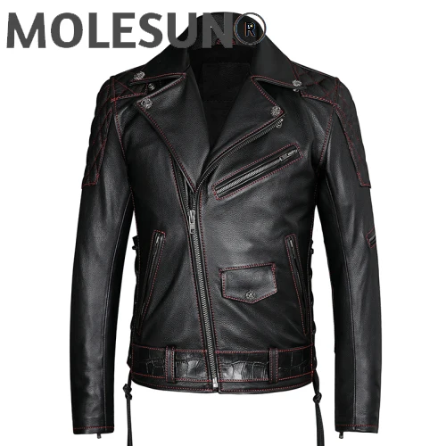 

AKOOSUN 2021 Men's Genuine Leather Jacket Men Cowhide Mens Jackets and Coats Autumn Spring Biker Motorcycle Jacket Men KJ5102