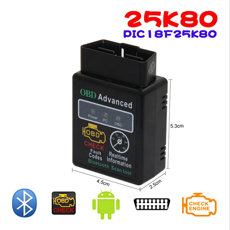 HH OBD Расширенный 25K80 ELM327 V1.5 Bluetooth для Android OBD2 сканер HHOBD Mini ELM 327|Диагностические