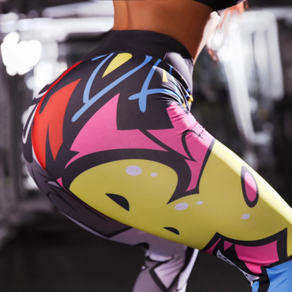 Женские колготки для йоги с 3D принтом Мультяшные модные штаны фитнеса дышащие