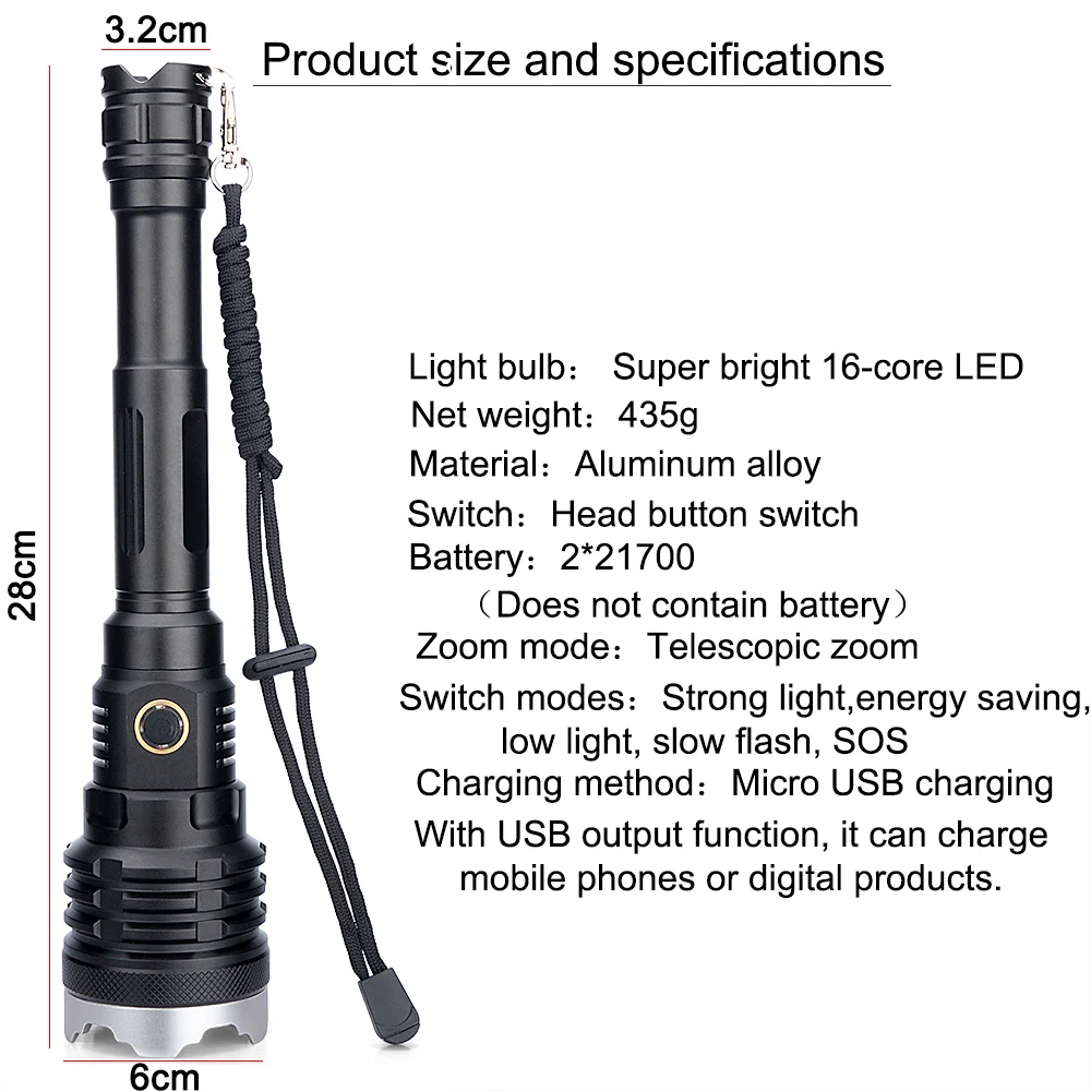 구매 가장 밝은 XHP160.2 16 코어 Led 손전등 10000mAh 토치 Usb 충전식 21700 배터리 줌이 가능한 랜턴 50W