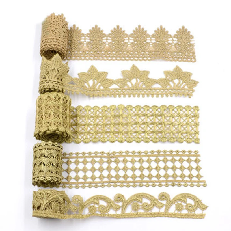 1 meter Golden Lace Fabric Embroidered Flower Ribbon Trims For Wedding Dress Edge Applique Home Textiles Curtain Trimmings | Дом и сад