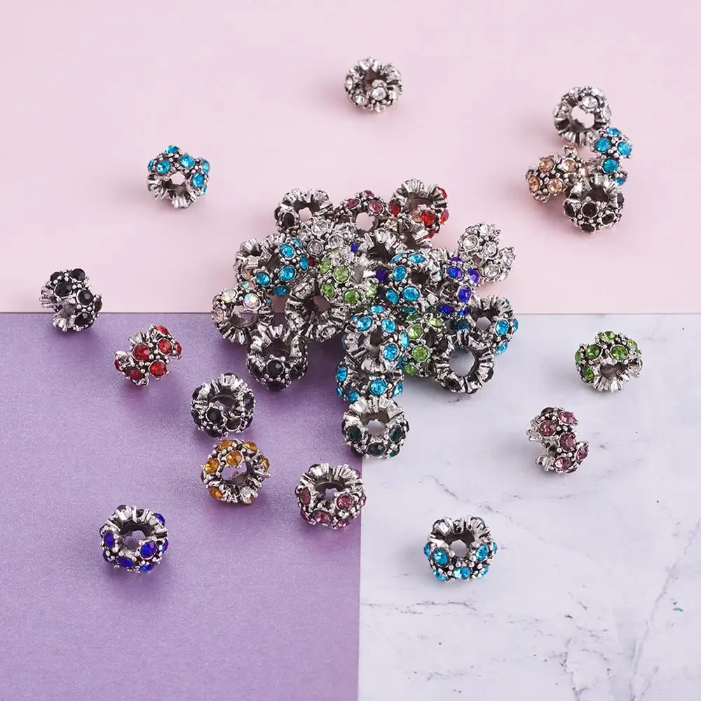 Бусины стразы из сплава в европейском стиле 50 шт. бусины с большими отверстиями