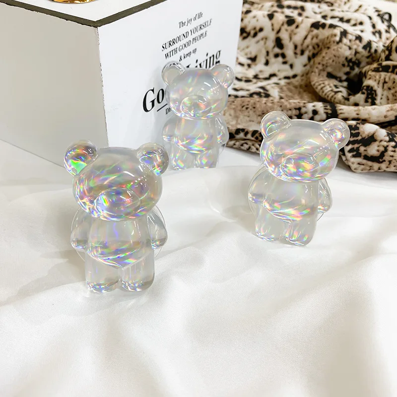 Korea Aurora Laser Bear Cell Phone Holder Grip Tok Bracket for iPhone 13 Foldable Griptok Car Folding Mobile Stand | Мобильные