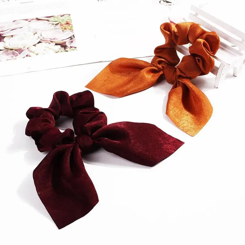 Элегантные атласные резинки для волос цветные завязываемые в виде кроличьих