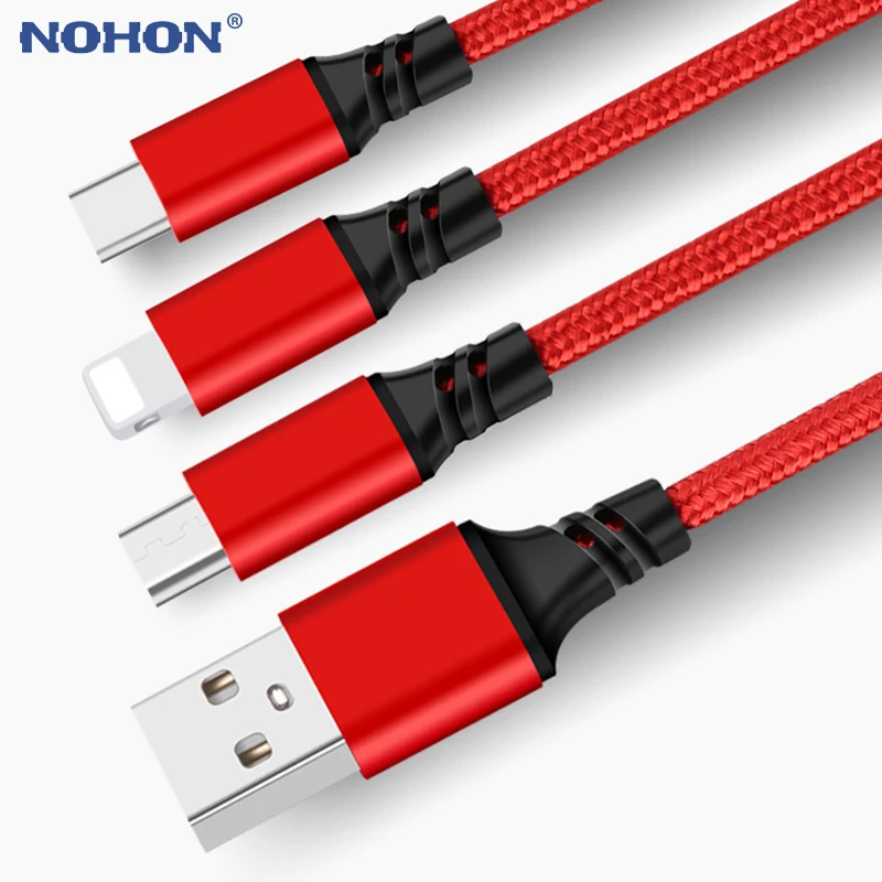 3 в 1 usbc Micro USB кабель для iPhone зарядное устройство 3A Быстрая зарядка шнур Samsung Xiaomi Type