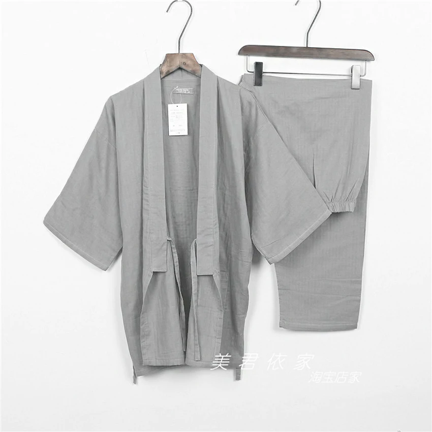 Color7 Хлопковое японское кимоно, одежда для сна для самураев, мужские топы Haori+ штаны, комплект одежды, традиционная Мужская пижама-кимоно, ночная рубашка Jinbei - Цвет: Color7