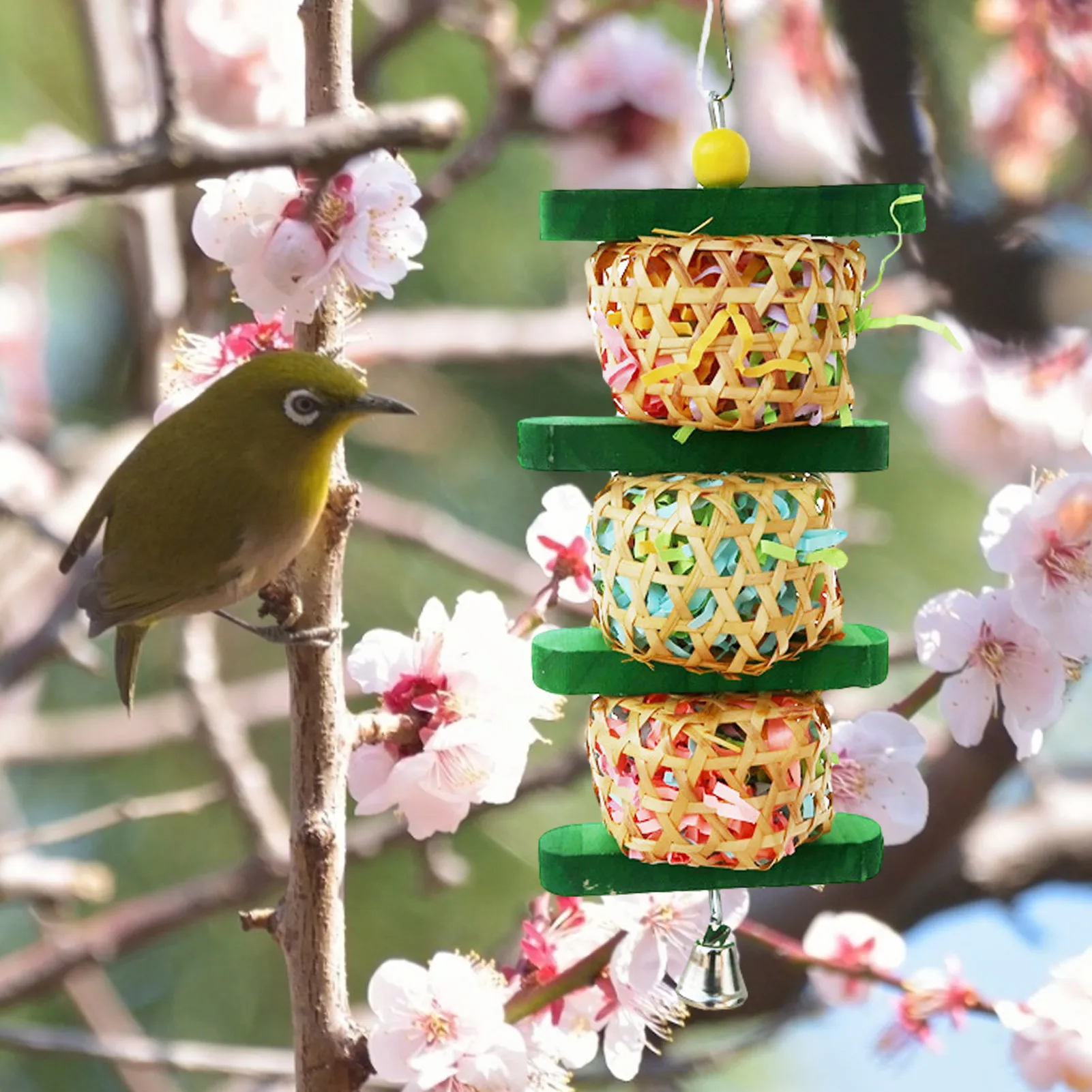 

Bird Bite Toy Wooden Practical Parrot Bell Attractive Bird Parakeet Toys Natural Straw Bird Supplies Pet Toy