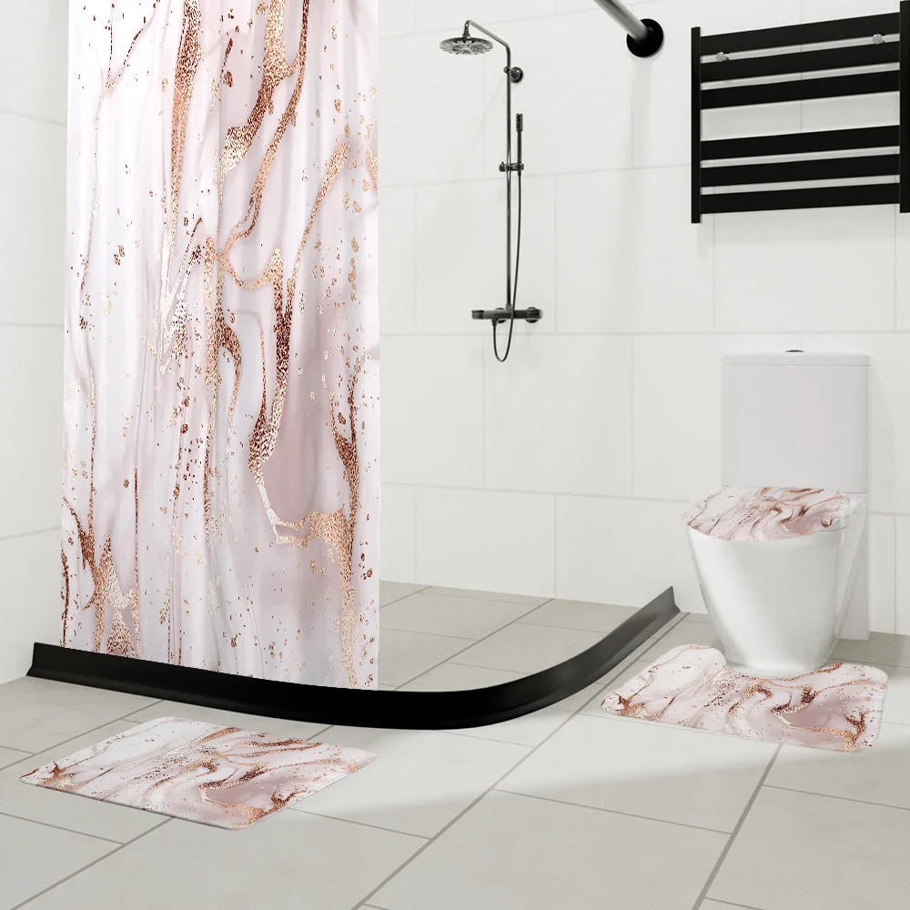 4PCS Marble Shower Curtains for Bathroom Sets Fabric with Hooks Curtain and Rug Waterproof | Дом и сад