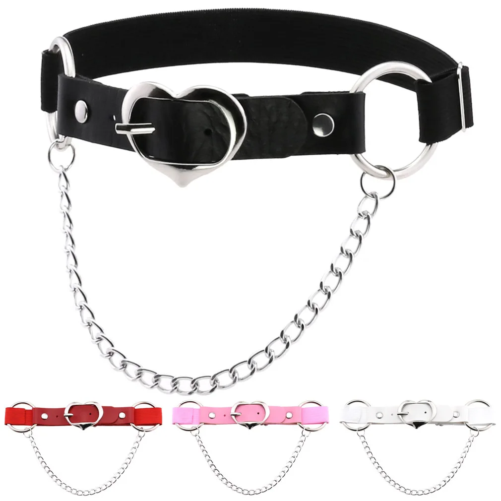 

Womens Adjustable Faux Leather Sexy Leg Thigh Harness Garter Belt Punk Gothic With Hollow Heart Metal Chains Ring Party Costume