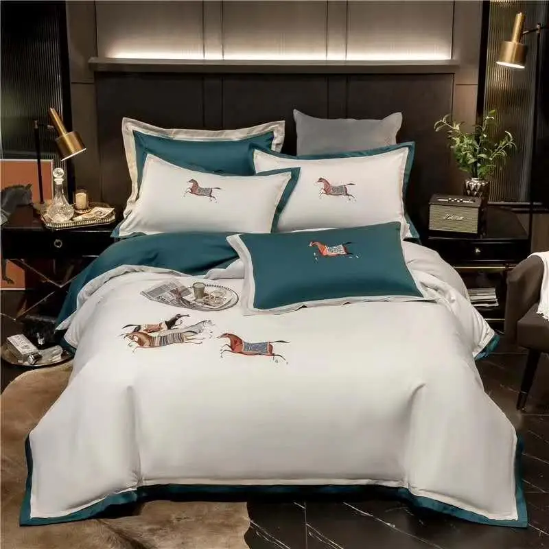 

30 Cotton Embroidery High Quality Home Textile 4pcs Pillowcase Sheets Bedding Set Adult High Level Duvet Cover set #s