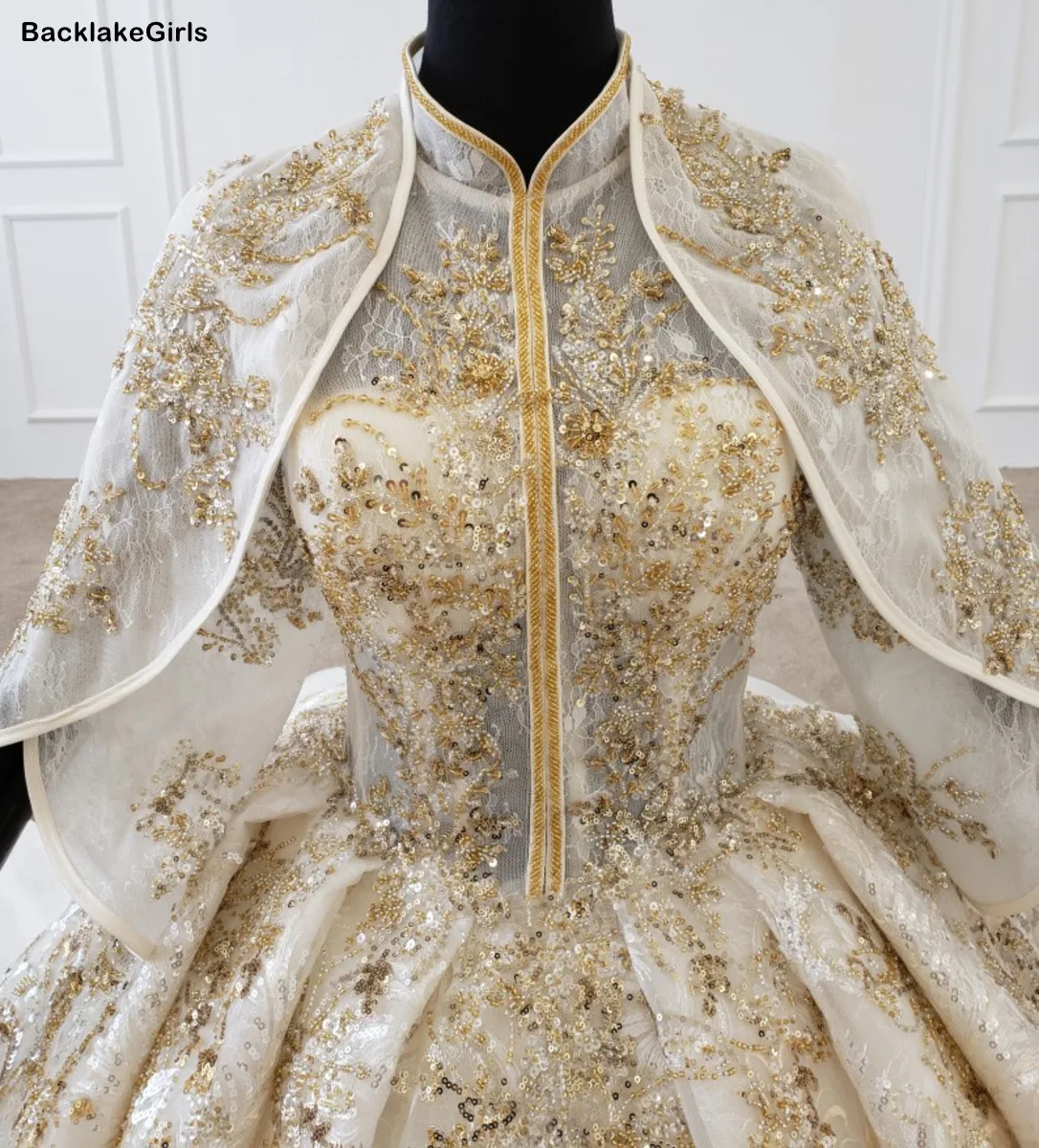 Винтажное свадебное платье в китайском стиле бальное цвета шампанского и