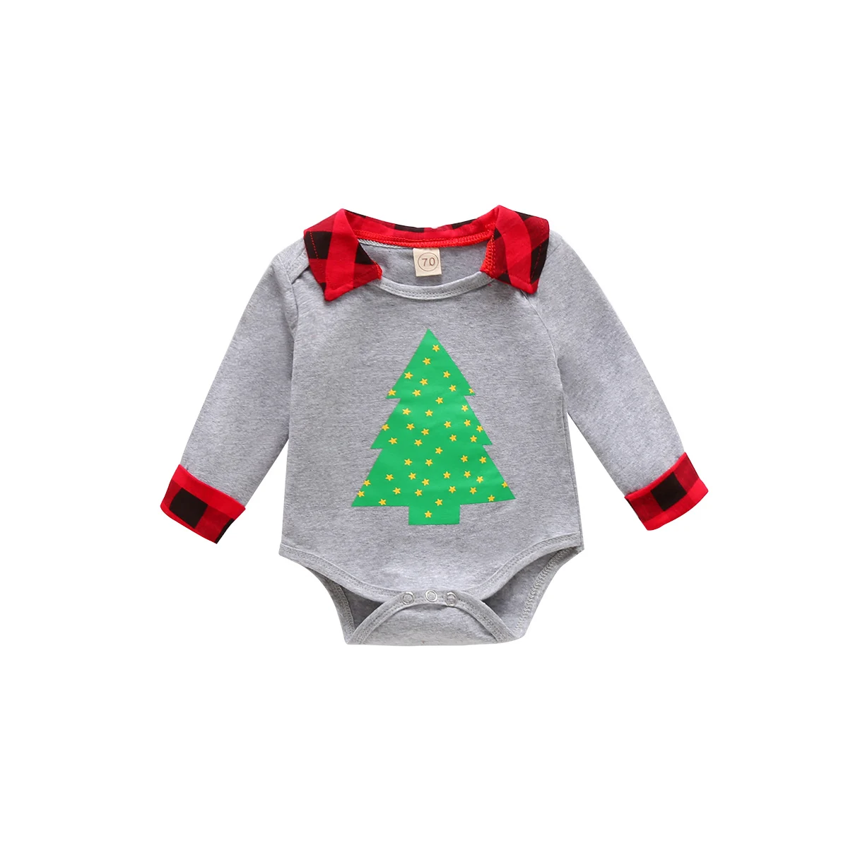 Baby Boys Christmas Gentlemans Jumpsuit Fashion Casual Christmas Tree Santa Print Lapel Long Sleeve Xmas Romper