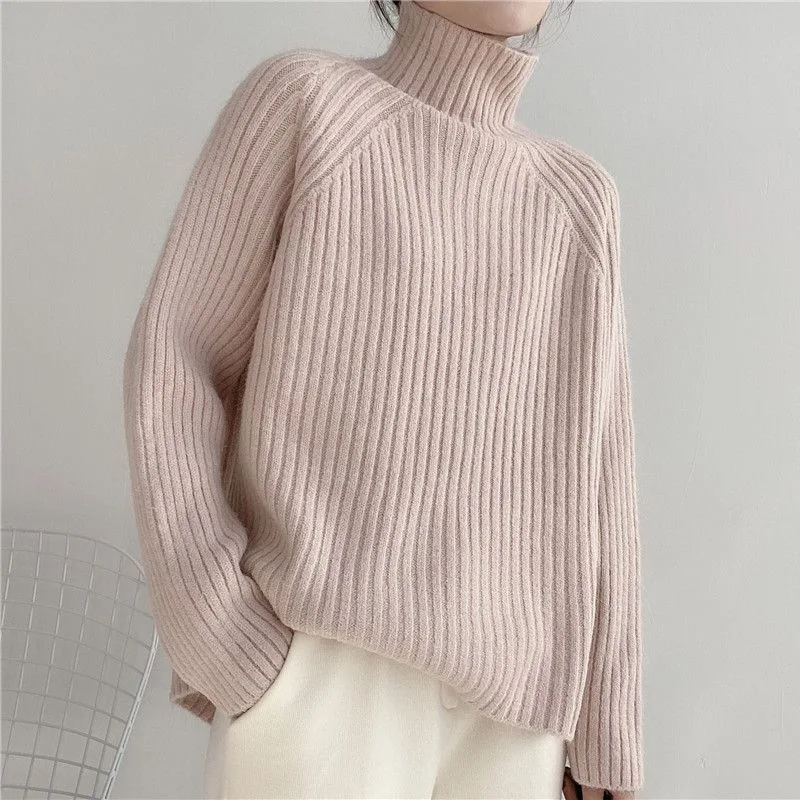 

Women Knitted Sweater Autumn Winter Turtleneck Oversized Solid Long Sleeve Casual Jumper Streetwear Knitwear Plus Size