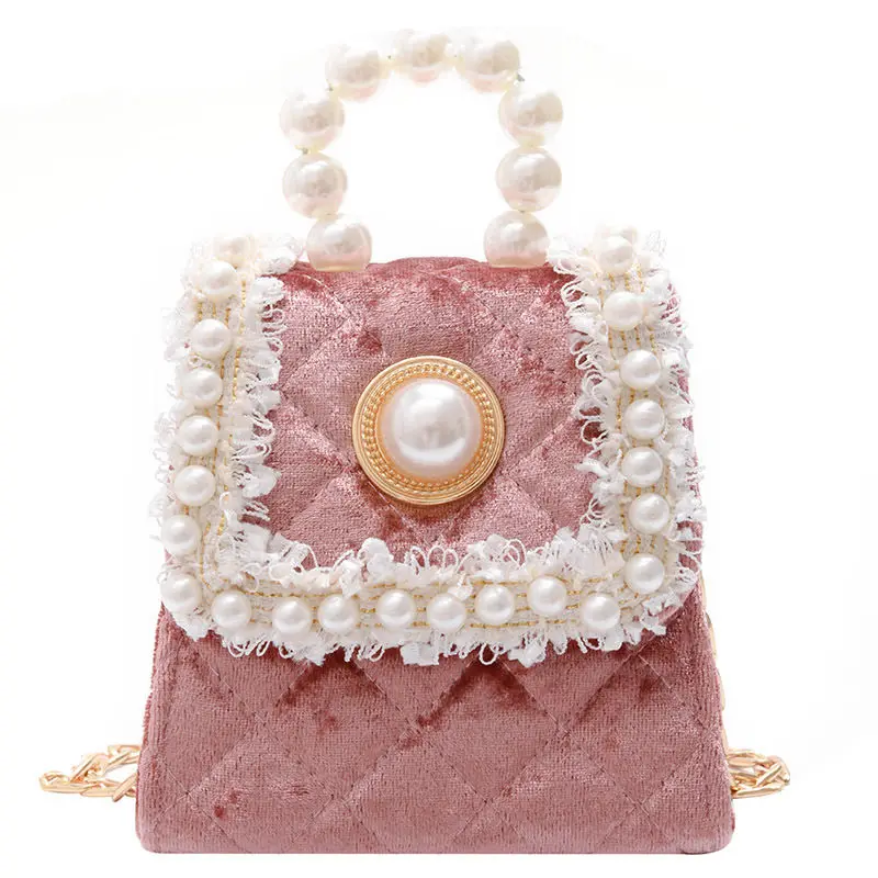 

Flannel Children Shoulder Bags Kids Kindergarten Messenger Bag Pearl Toddler Crossbody Bag Lace Baby Handbag for Girl Coin Purse