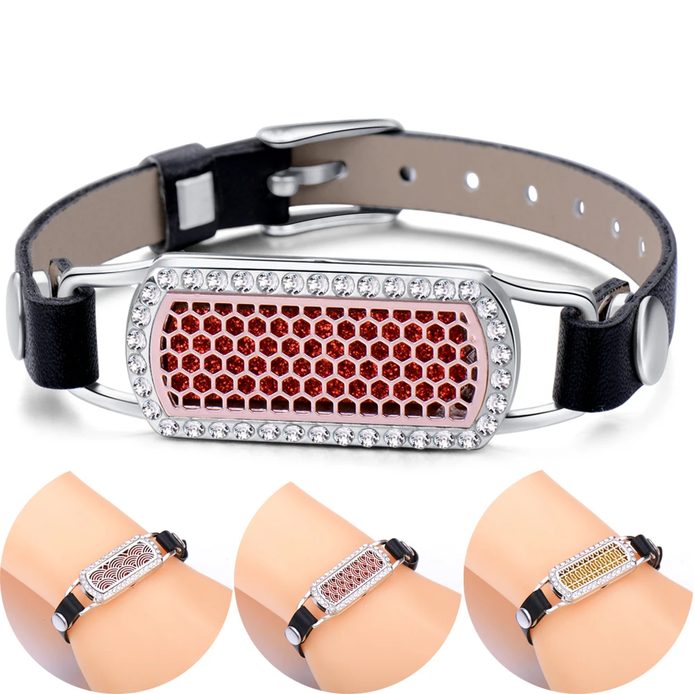 Полностью Циркон Черный Кожаный браслет для ароматерапии эфирное масло диффузор
