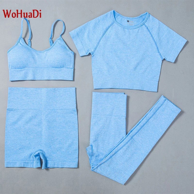 

WOHUADI 2021Workout Clothes For Women Yoga Set Fitness Seamless Suit Sports Bra High Waist Leggings Shirts Tracksuits Gym Outfit