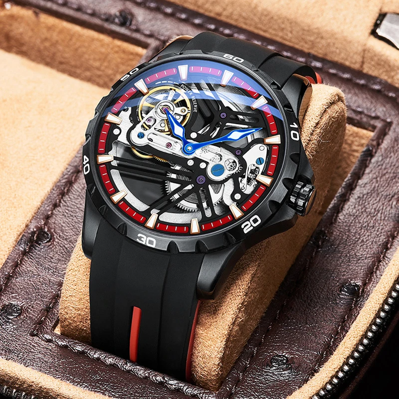 

Skeleton Automatic Clock Men Watch Mechanical Waterproof Wristwatch Mens Relogio Masculino erkek kol saati reloj hombre 2021