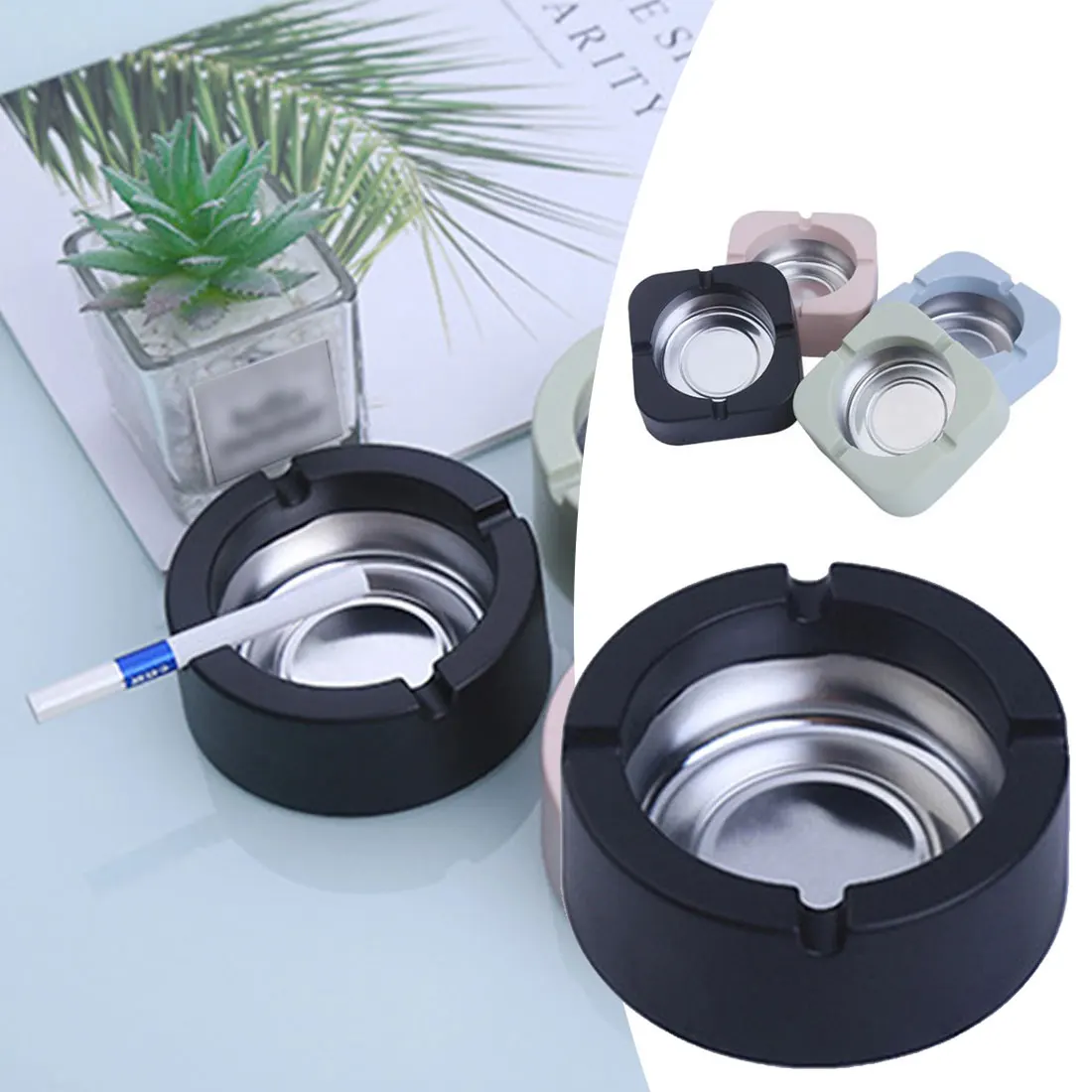

New Creative Ashtray Home Personality Office Living Room Bedroom Tobacco Round/Square Ashtray Holder Portable Gadgets 4 Colors