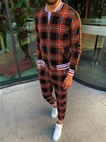 mens spring and autumn suit 3d striped plaid fashion joker casual jacket sweatshirt bunched feet slim trousers