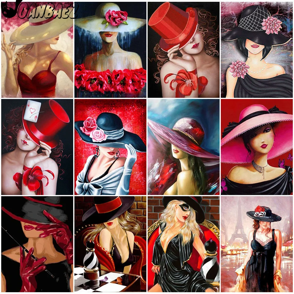 

Diamond Painting Fashion Beauty Diy Wall Art Romantic Red Hat Sticker Diamond Embroidery Room Decoration Gift