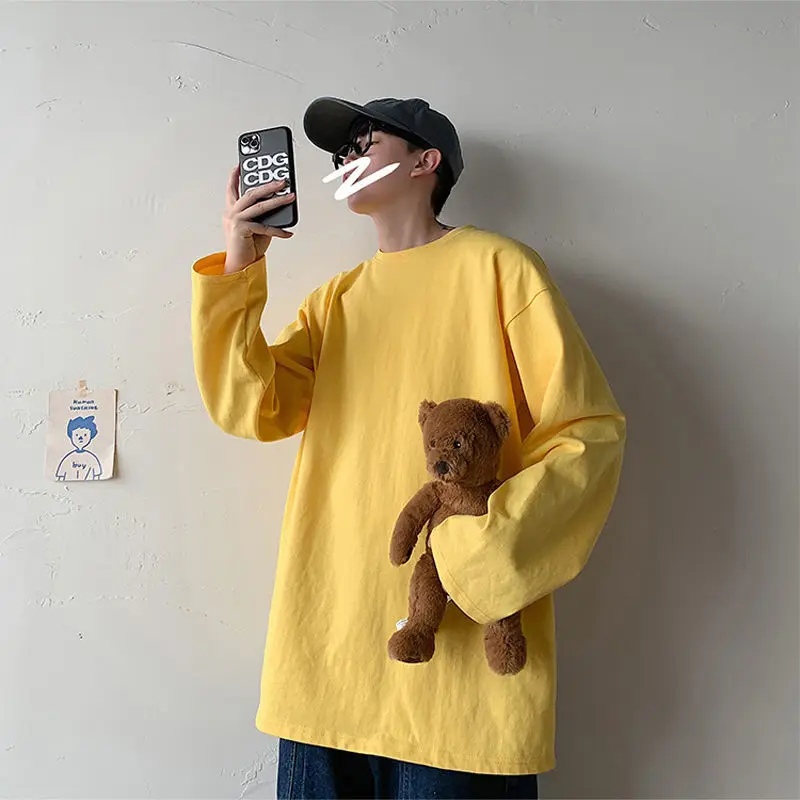 

Long sleeve t-shirt men's trend loose and versatile solid color bottom shirt with casual autumn top inside