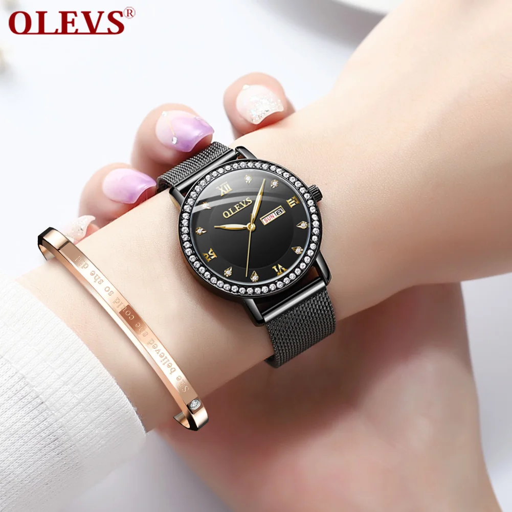 OLEVS Часы женские люксовый бренд розовое золото Авто Дата кварцевые часы