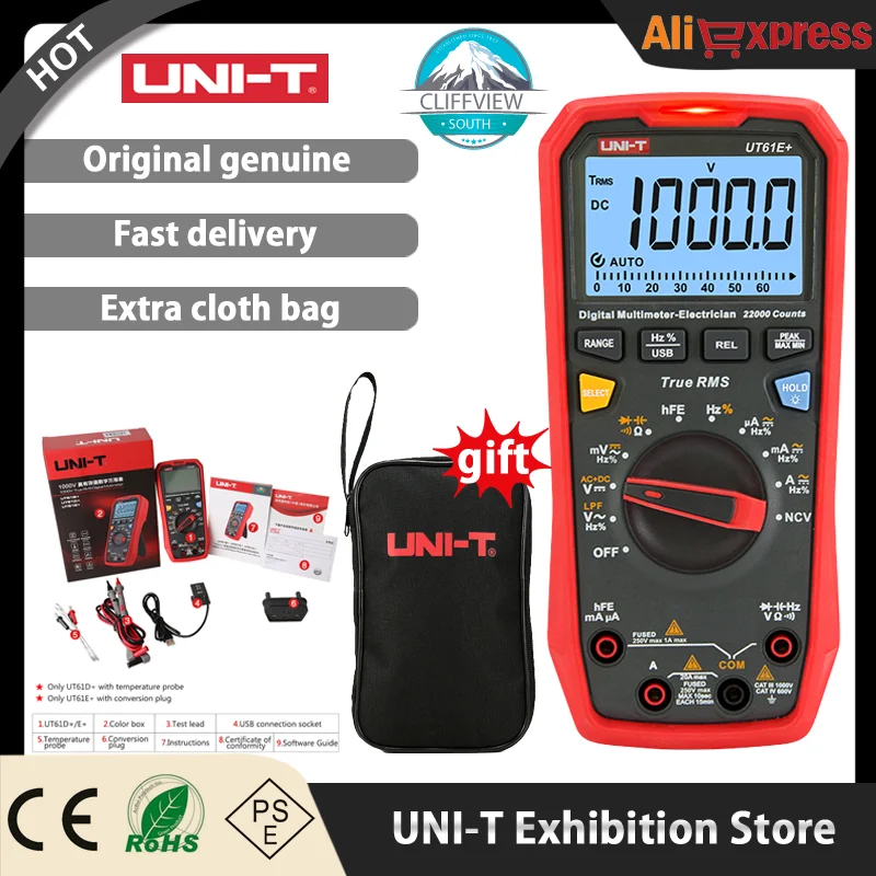 UNI-T цифровой мультиметр UT61E Plus Series True RMS 1000V Автоматический диапазон ручной