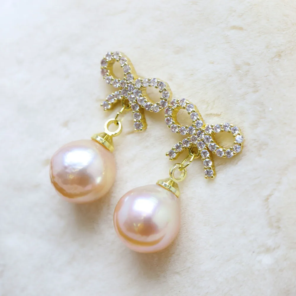 

Super flash dream girl heart bow pure silver pearl eardrop small and fres natural baroque earrings Woman's Jewellery
