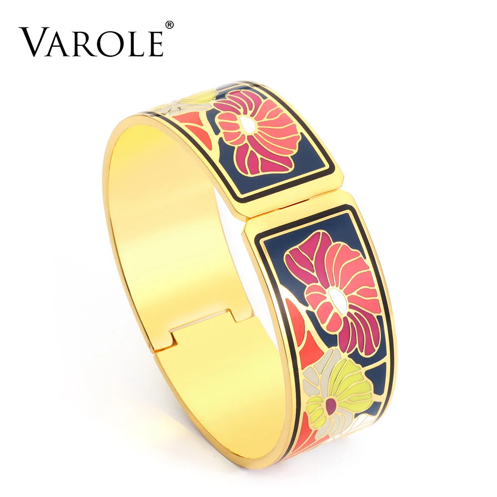 

VAROLE Color Design Pattern Gold Opening Enamel Bracelet Bangle for Women Colorful Cuff Bangles Ethnic Jewelry