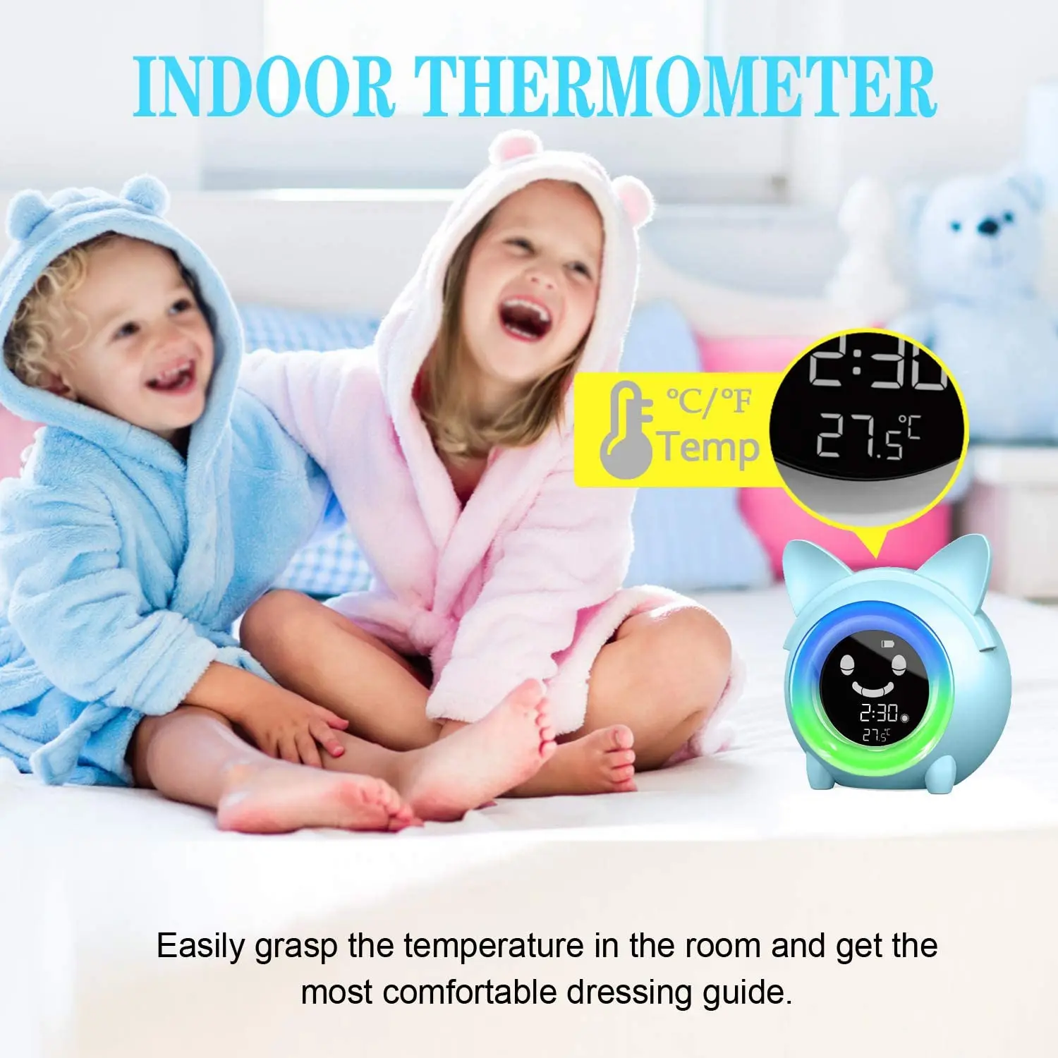 

Kids Child Alarm Clock Sleep Training Clock Colorful Night Light Digital Wake Up Clock with Temperature NAP Timer for Bedroom