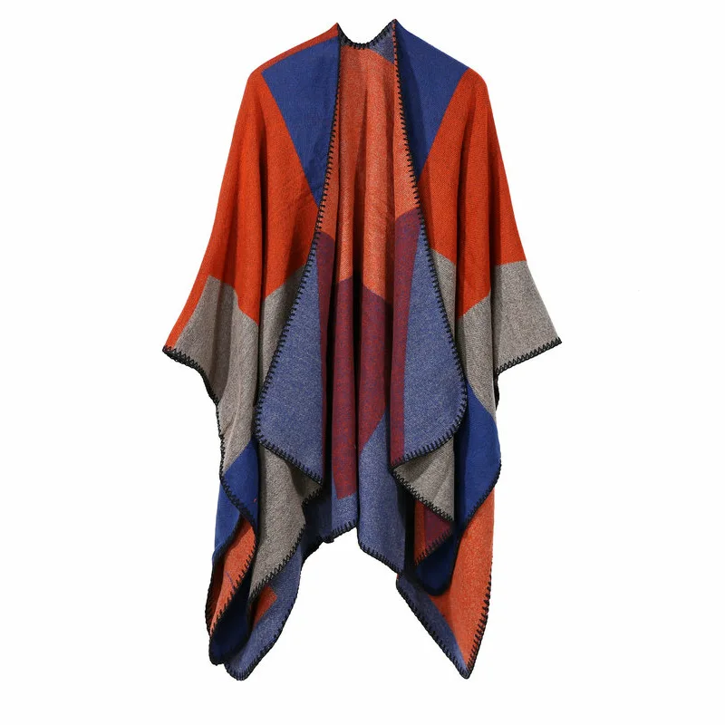 

Women Cardigan Autumn Fashion All-match Color-blocked Elegant V-collar Cloak Loose Decor Wrapped Sweater