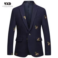 men brand high quality luxurious bee embroidery cotton navy blazer suit jacket wedding singers blazers costume plus size 5xl 6xl