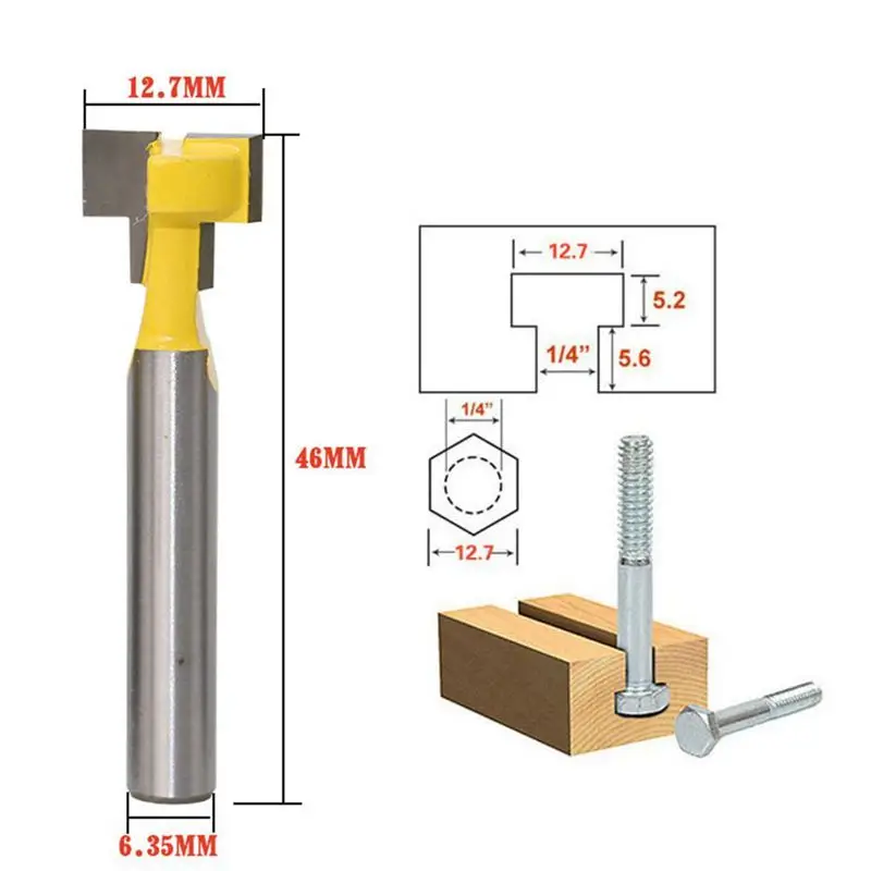 1/4 inch Shank T-Slot Cutter Router Bit Steel Handle 3/8 & 1/2 Length Woodworking Cutters For Power Tools | Инструменты