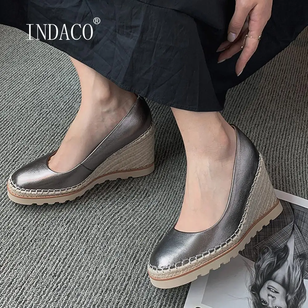 

Fashion Wedge Heels Leather Pumps Platform Wedges Shoes For Women Bling Shoes High Heel Party Shoes