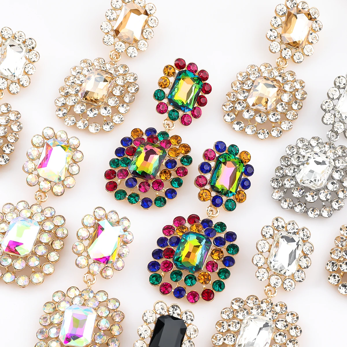 

Exaggerated Metal Glass Rhinestone Geometric Earrings Home Party Retro Dangle Earrings Women's Pop Statement Earrings