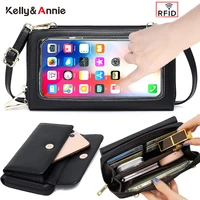 rfid transparent touchable phone bag women small shoulder crossbody purses pu leather female clutch wallet ladies handbag