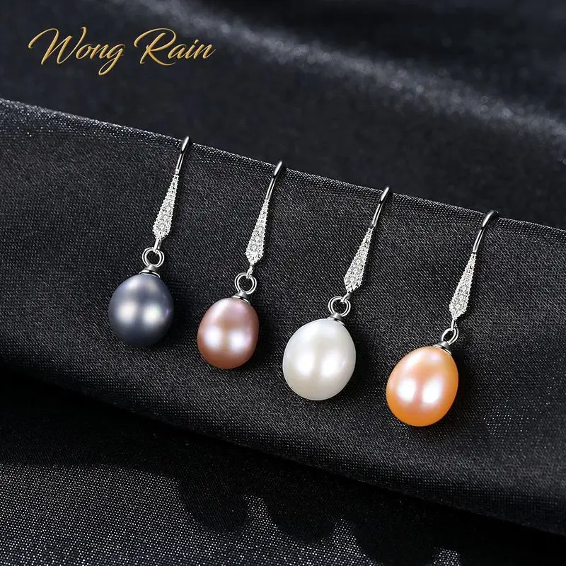 Длинные серьги подвески Wong Rain из серебра 100% пробы с натуральным пресноводным