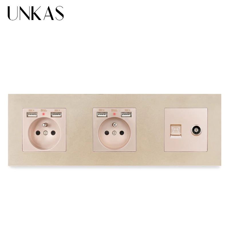 Пластиковая двойная французская стандартная розетка UNKAS PC с 4 USB портами для