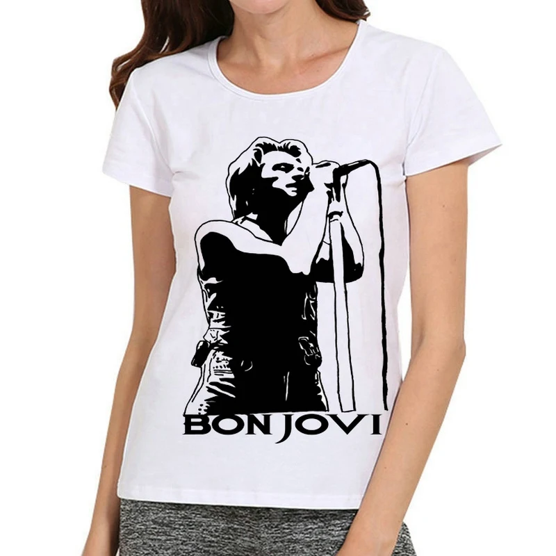 Женская футболка Bon Jovi белого цвета с коротким рукавом, модная футболка с логотипом Bon Jovi, майки футболки, женские футболки Bon Jovi