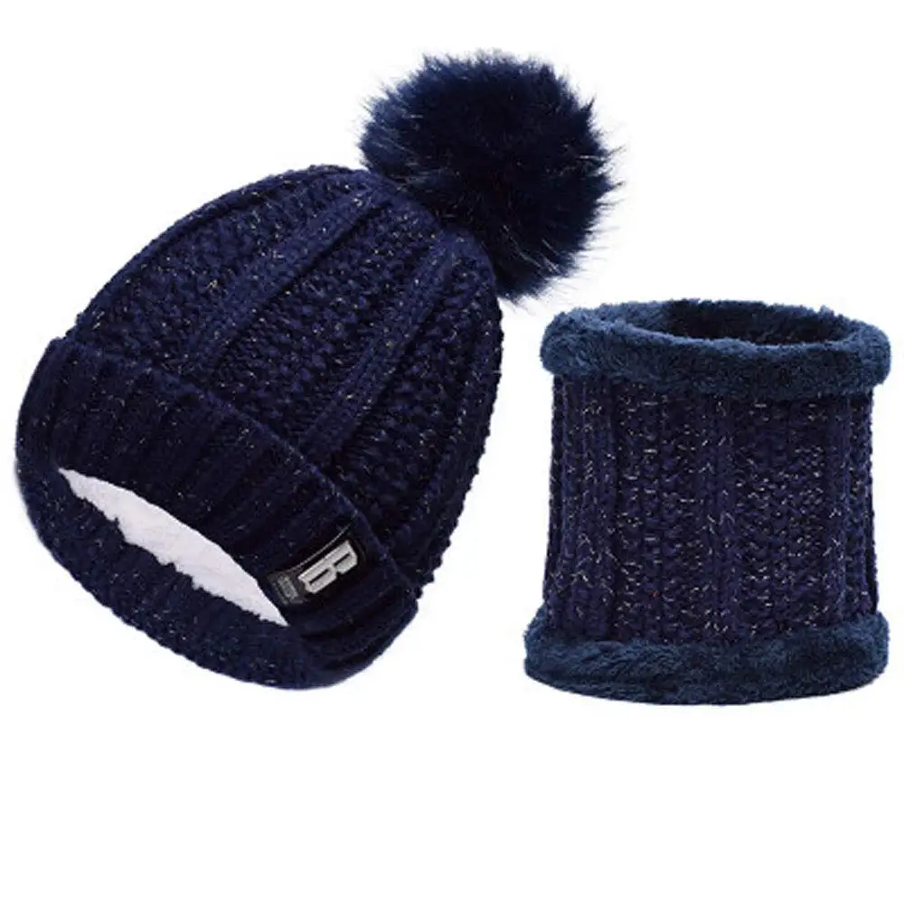 Женская зимняя Плотная шапочка комплект из 2 предметов шапка шарф симпатичный