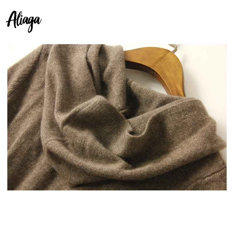 Aliaga New Arrival Pure Cashmere Cardigan Women Autumn Winter Hooded Sweater Coat With Pocket