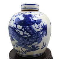 ancient qing dynasty folk kilns all hand made blue and white dragon pattern covered pot