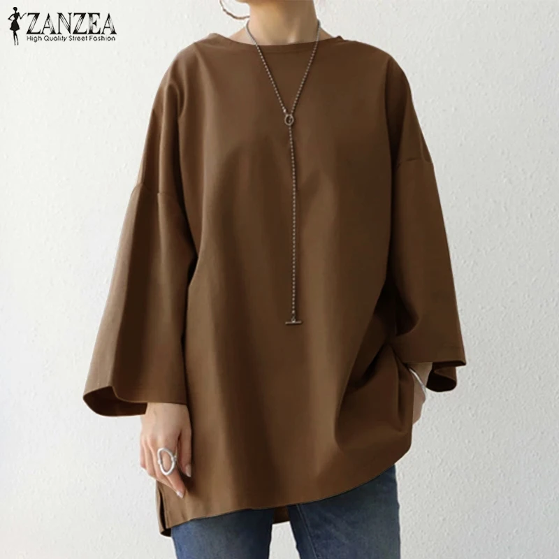 

Women Spring Blouse ZANZEA Summer Long Sleeve Solid Tops Female Work Blusas Chemise Baggy Tunic Casual Loose Shirt