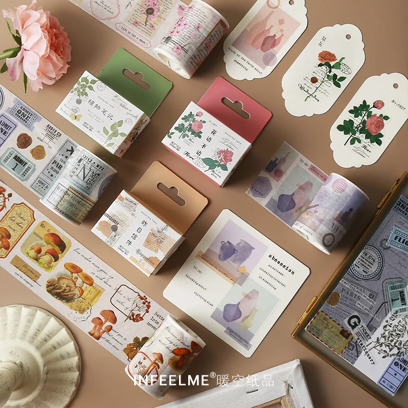 Vintage Wide Washi Tape Retro Masking Journal Supplies Kawaii Adhesive Planner Decorative Cute | Канцтовары для офиса и дома