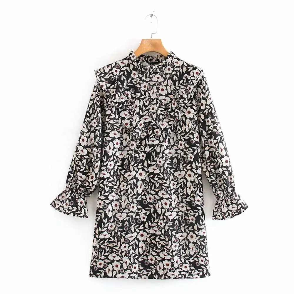 Женское прямое винтажное мини платье с цветочным принтом Повседневные Вечерние