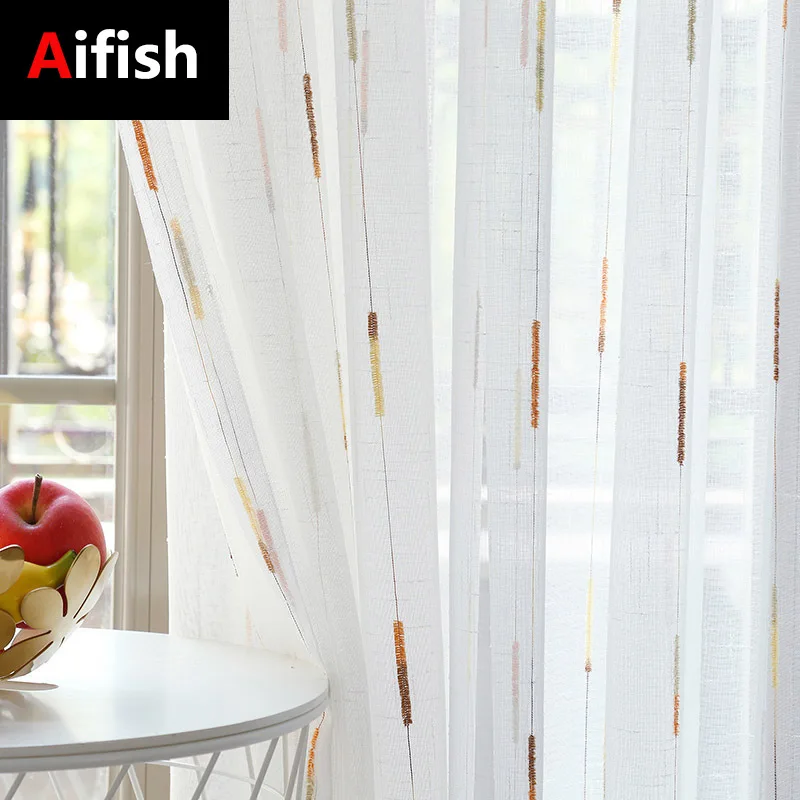 Современные льняные белые сетчатые полосатые экраны для спальни зеленые тюлевые